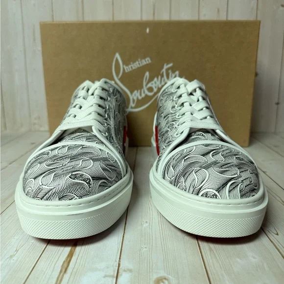 Christian Louboutin Adolon Logo Print Lace Up Sneaker White/Black sz 44 / 11 - Picture 5 of 12